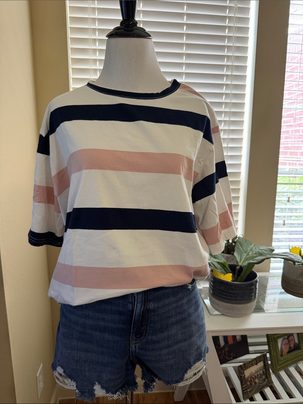 ADORA Navy, White & Blush Striped Short-Sleeve Tee